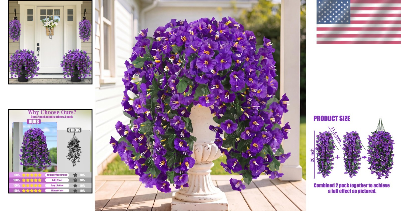 Charming Faux Silk Hanging Flowers – Durable 2PCS for -Round Outdoor Beauty