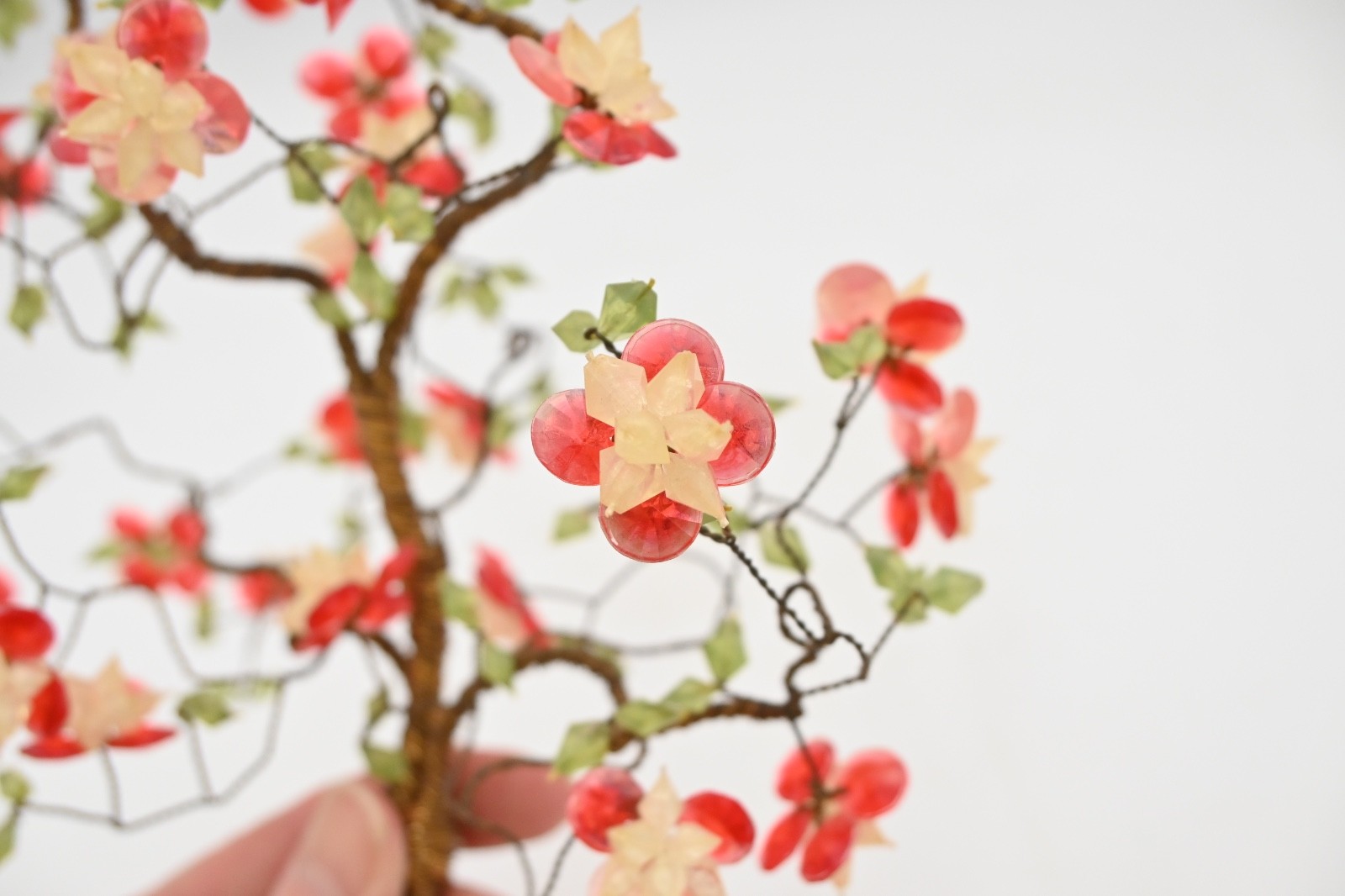 Vintage Decorative Wrapped Copper Wire Bonsai Tree Cherry Blossom Flowers