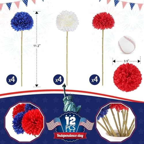 Rowfad 12 Pcs Artificial Chrysanthemums Flowers Patriotic Flowers 4th of July…