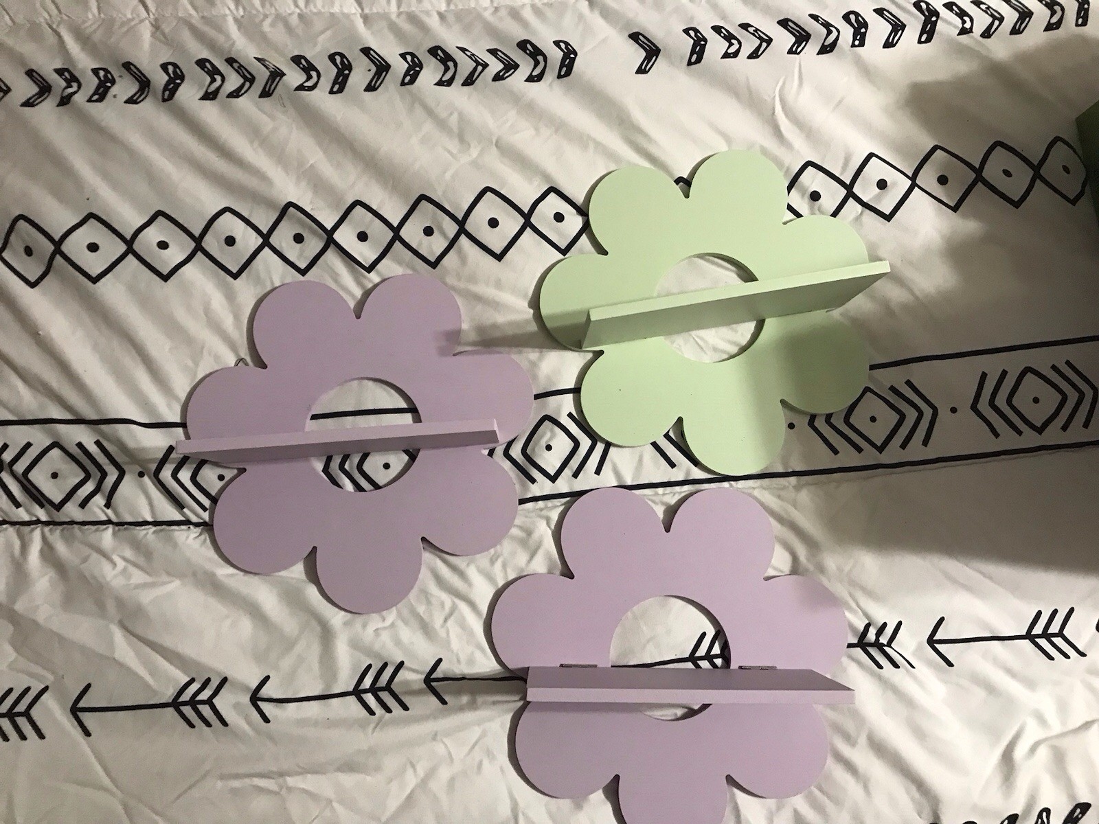 3 Flower Shelves. 2 Pastel Purple And 1 Pastel Green