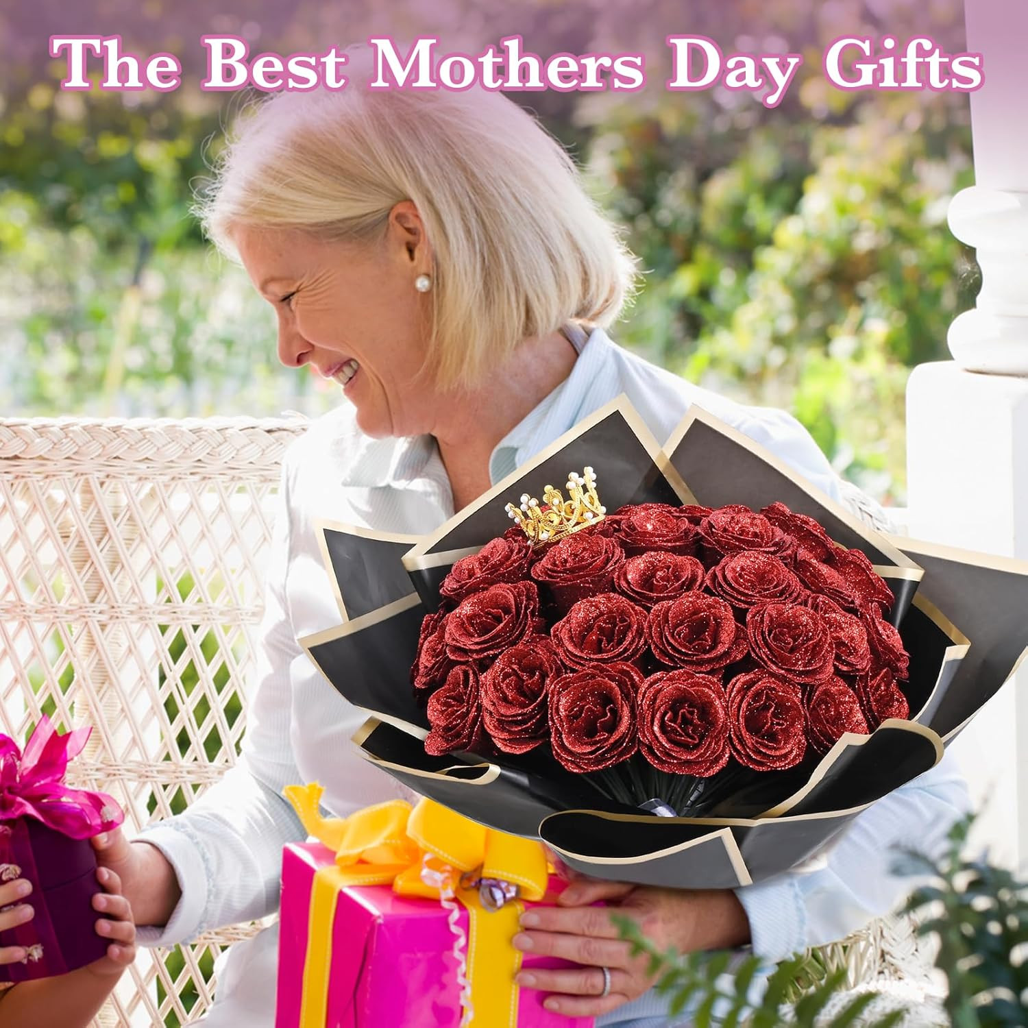 Waipfaru Glitter Roses Bouquet, DIY Fake Flowers Bouquet, Birthday Gifts for Wom