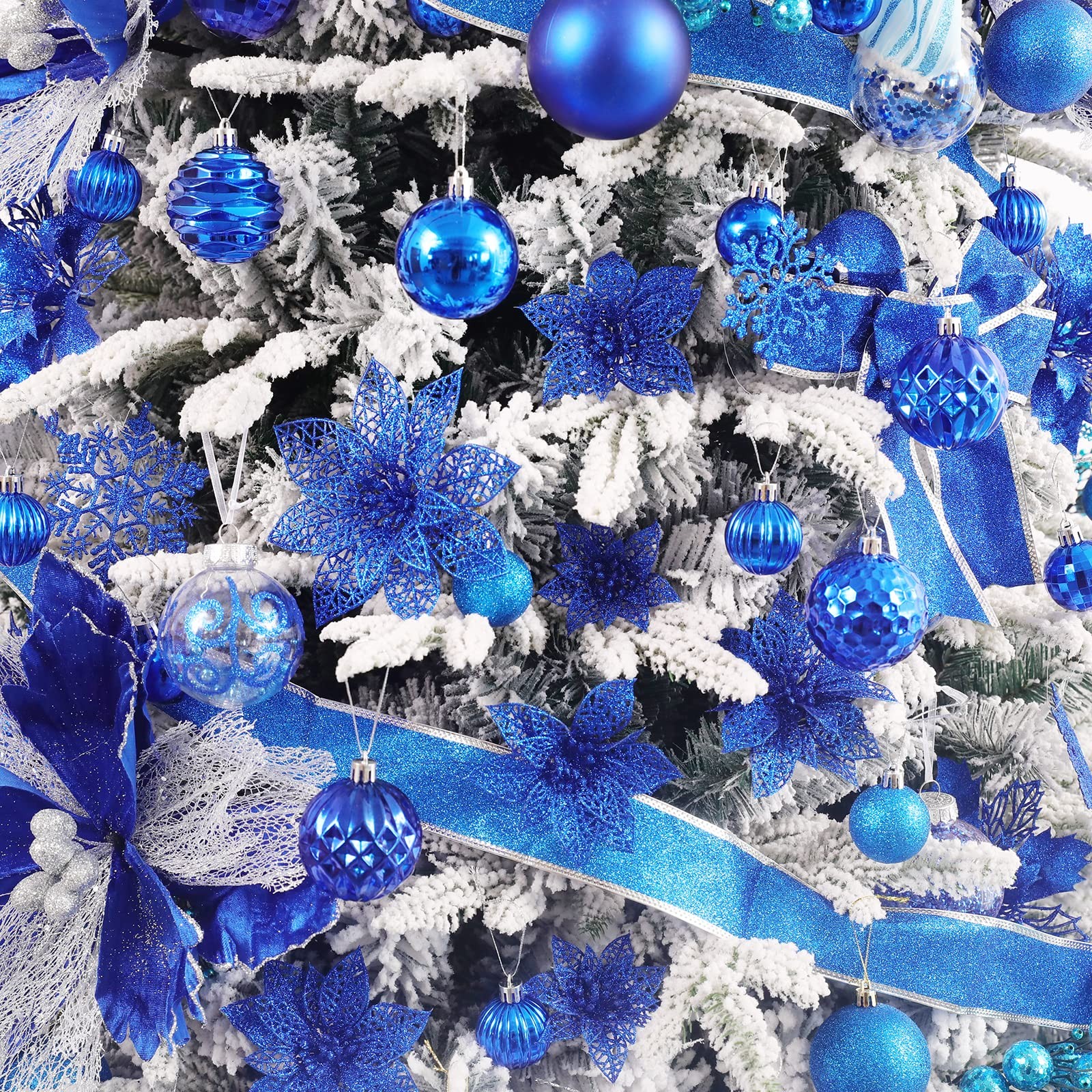 24 Pieces Glitter Poinsettia Flowers Christmas Tree Ornaments, Glitzy Poinset…