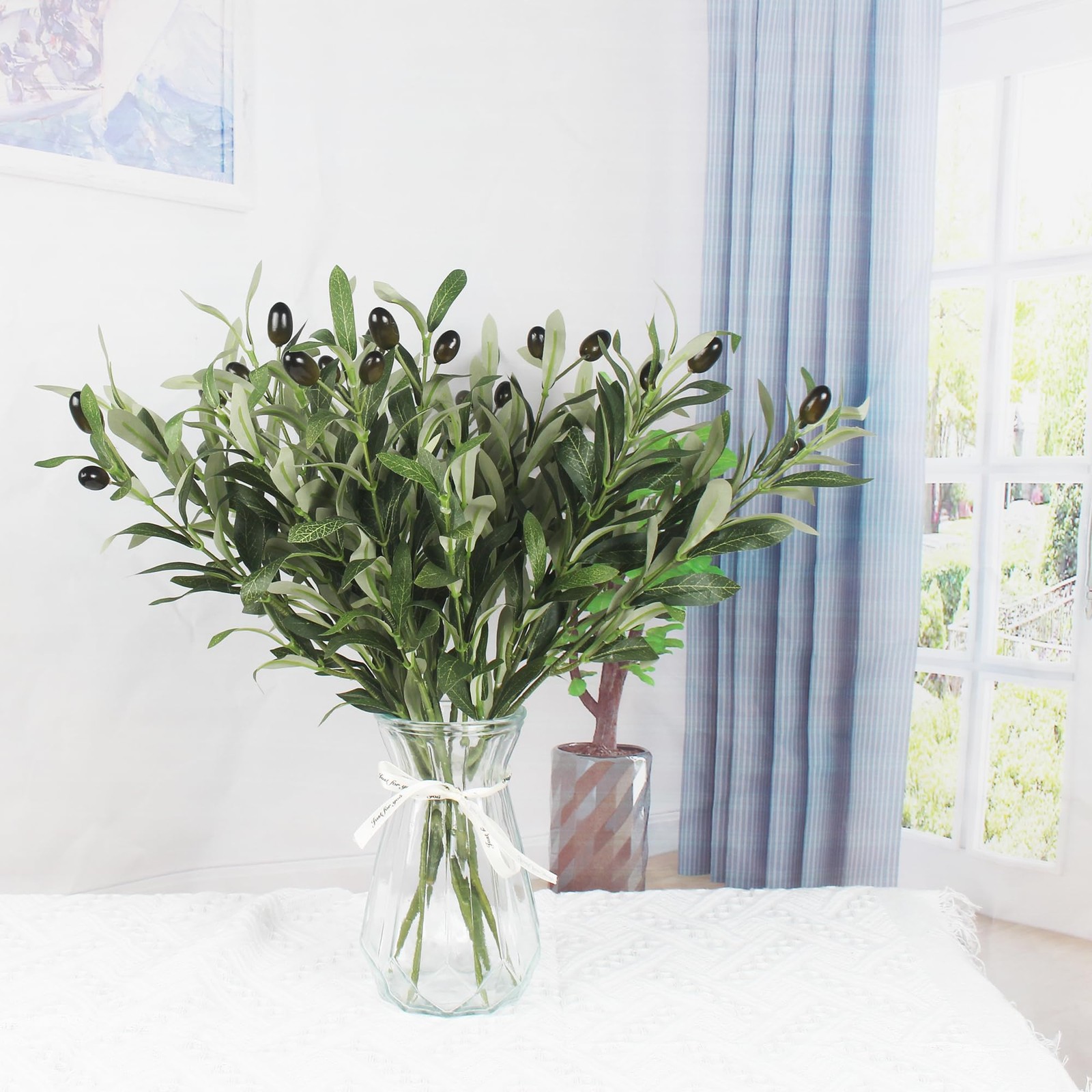 5 PCS 18.8 Inch Artificial Olive Plants Fake Silk Tree Faux Family Indoors Decor