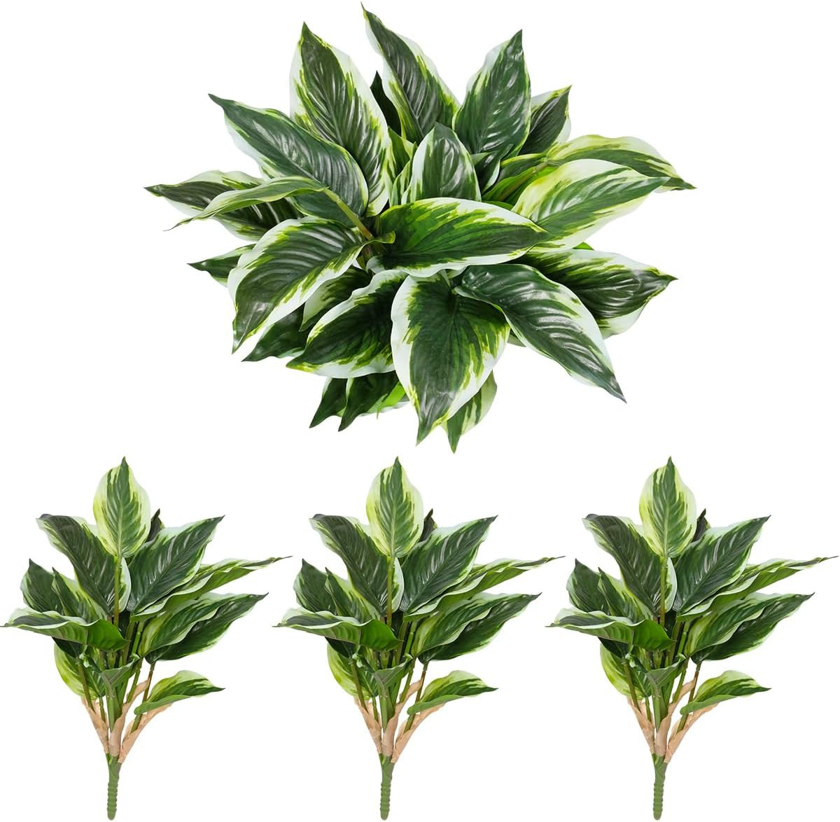 3PCS Artificial Tropical Green Plants – 15.75″ Fake Hostas Outdoor Artificial Pl