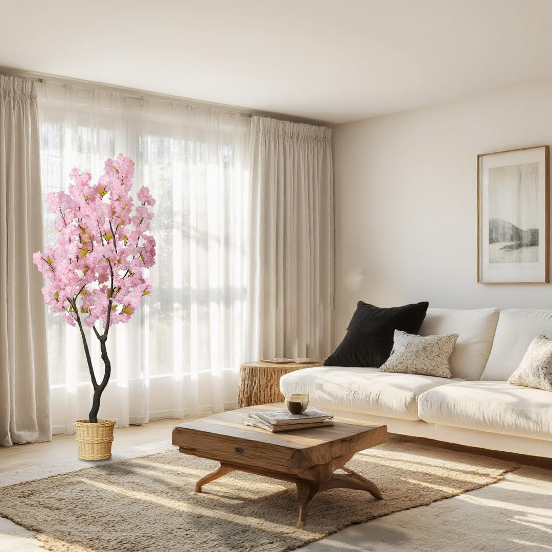6.5Ft Artificial Pink Cherry Blossom Tree – Realistic Faux Sakura Decor