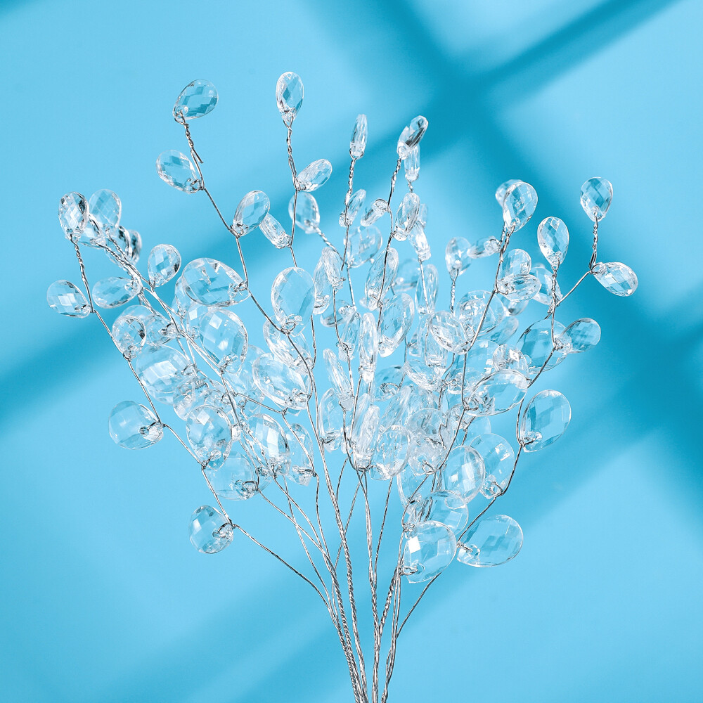 50PCS White Artificial Crystal Flower Bouquets for Christmas Tree Decoration