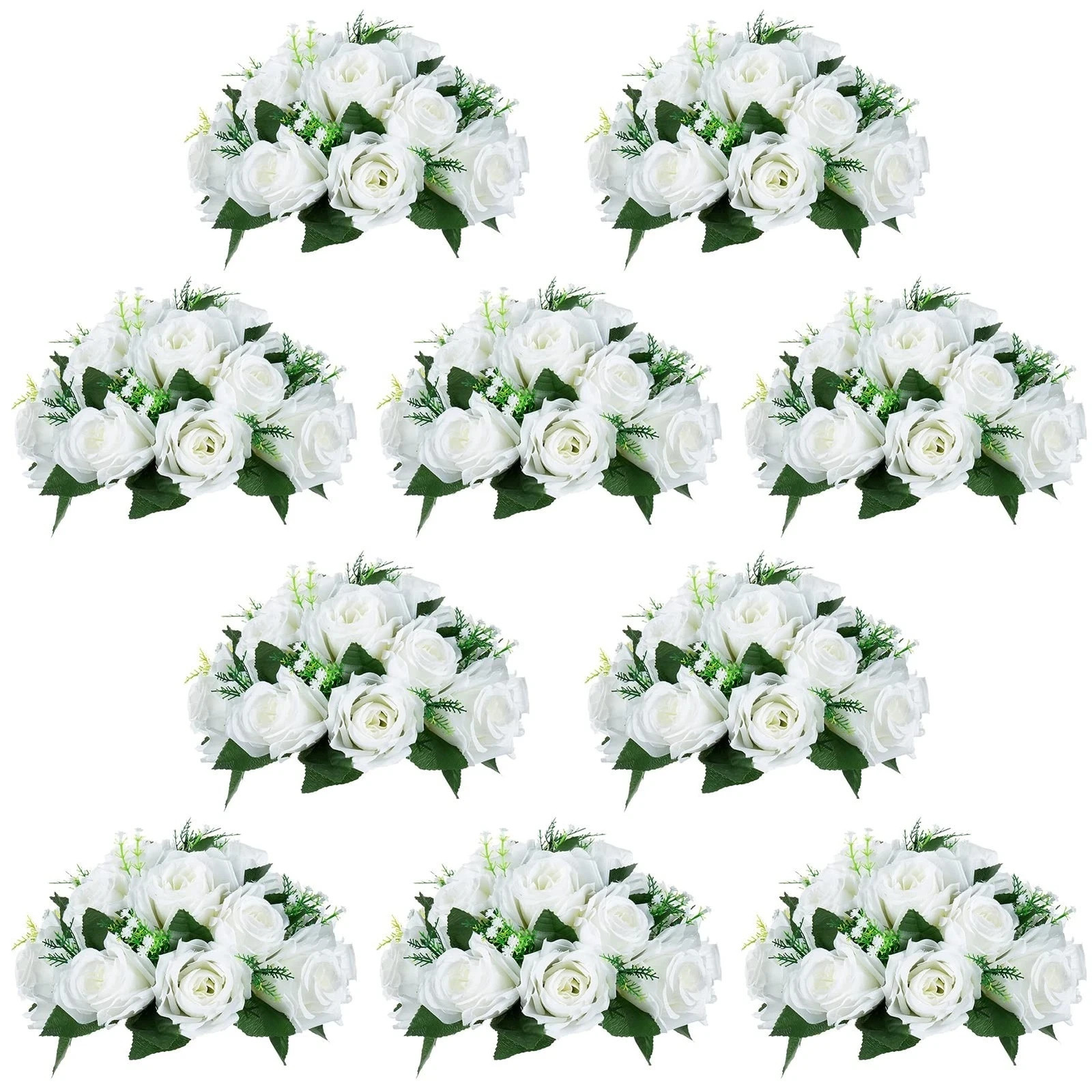 NUPTIO 10 Pieces White Fake Flower Ball Arrangement Bouquet 15 Heads Plastic …