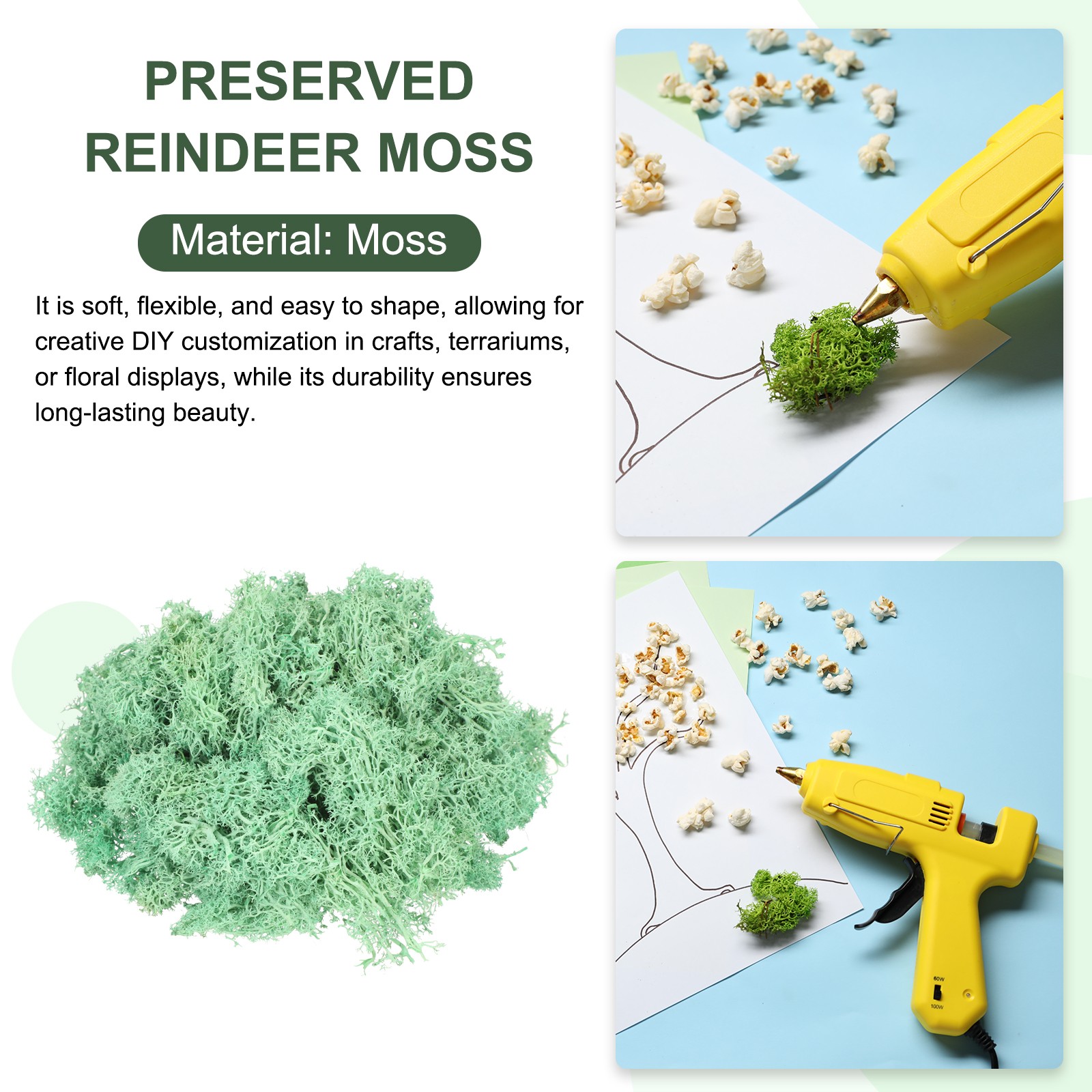 7.8oz Preserved Reindeer Moss, Green Decorative Artificial Fake Moss