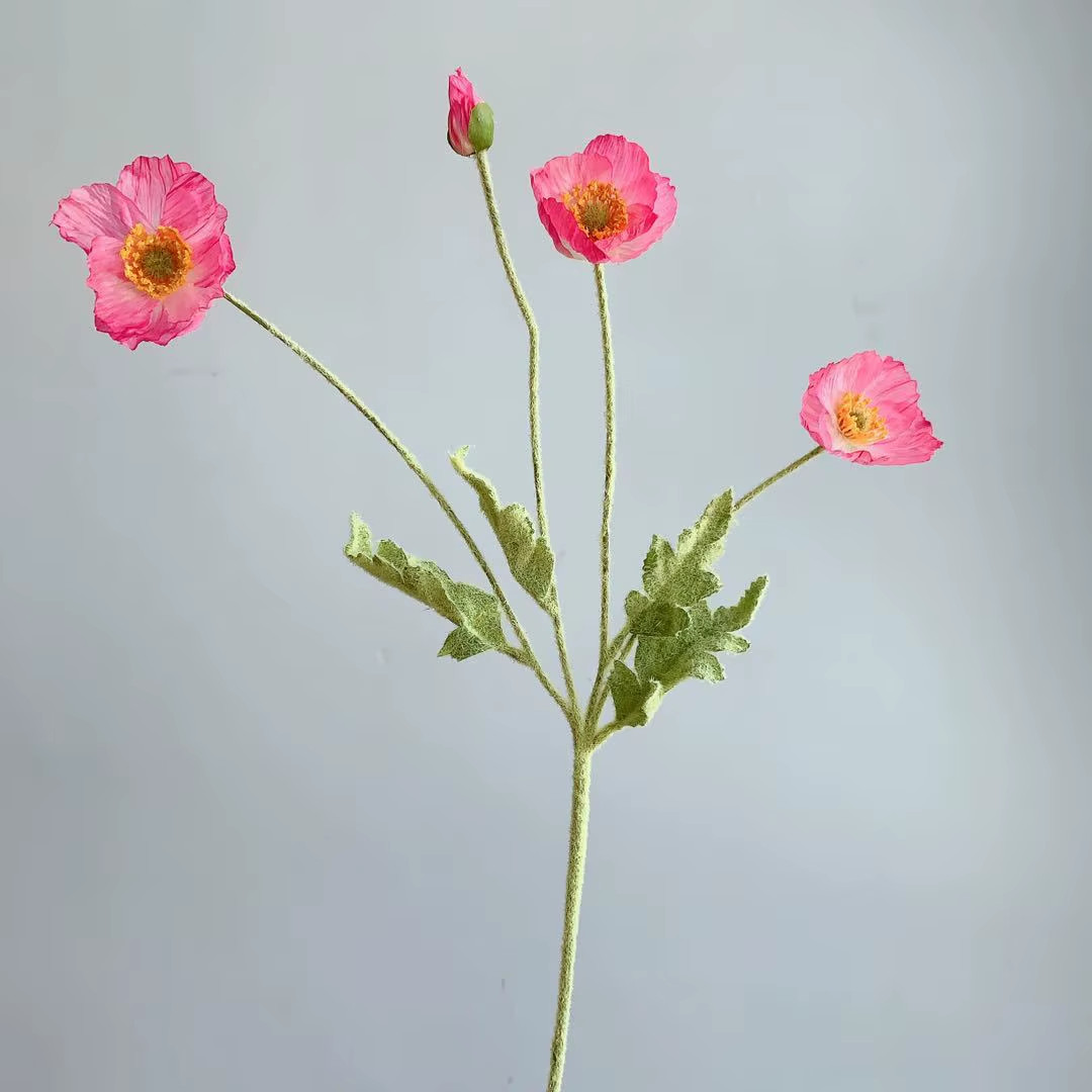 4 Head Artificial Flowers Bouquet Poppy Fake Flowers for Home Decor Garden Party