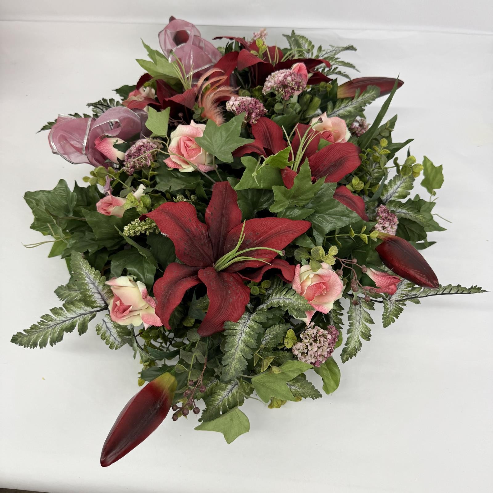 Artificial Floral Arrangement Roses Hydrangeas Lilies Greenery 27 x 22 Inches