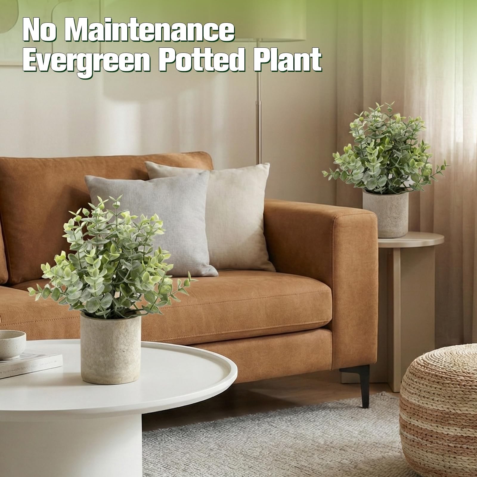 2 PCS Small Fake Artificial Eucalyptus Plant Indoor Pulp Pot Bathroom Decor