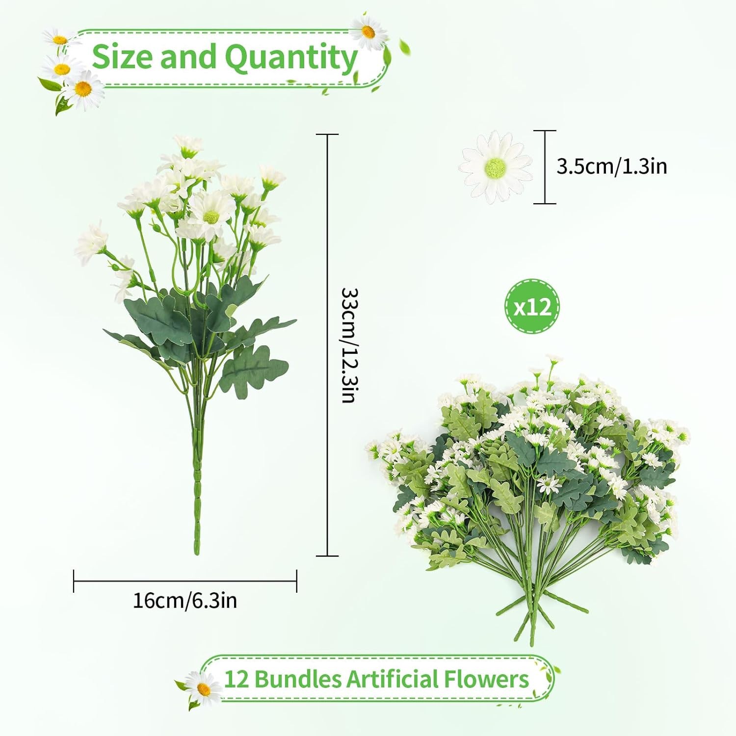 12 Bundles Artificial Daisy Flowers Outdoor Fake Plants Garden Decoration