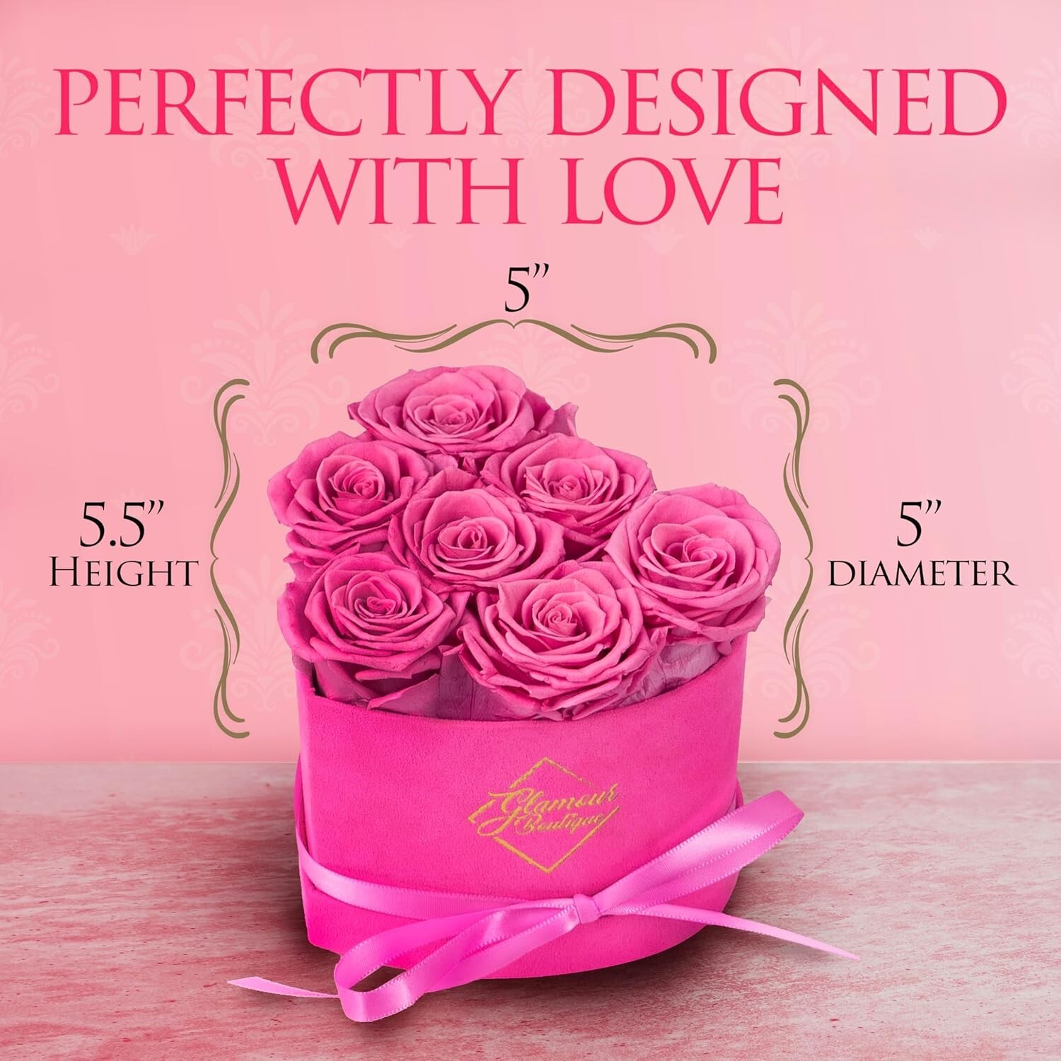 Luxurious 7-Piece Heart-Shaped Velvet Pink Flower Box – No Maintenance Required