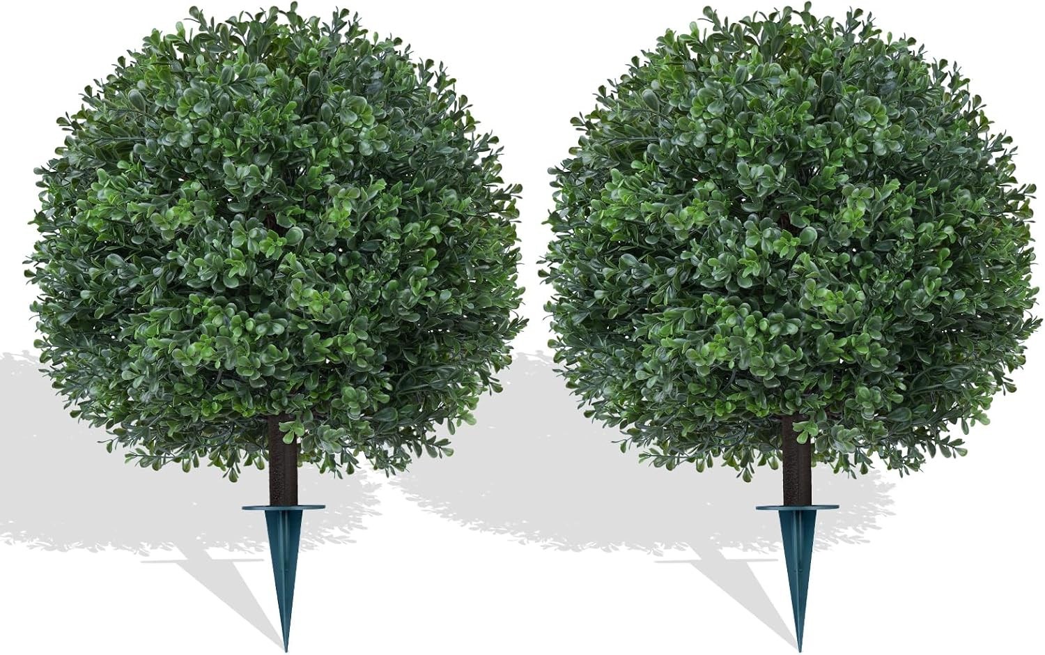 Artificial 27.5 Inches Boxwood Topiary Ball Tree with Ground Spike, Set of 2 Art