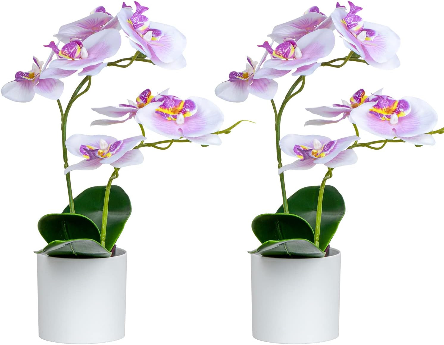 XONOR Artificial Orchid Flowers, 2 Pieces Potted Orchid Flowers with Plastic Vas