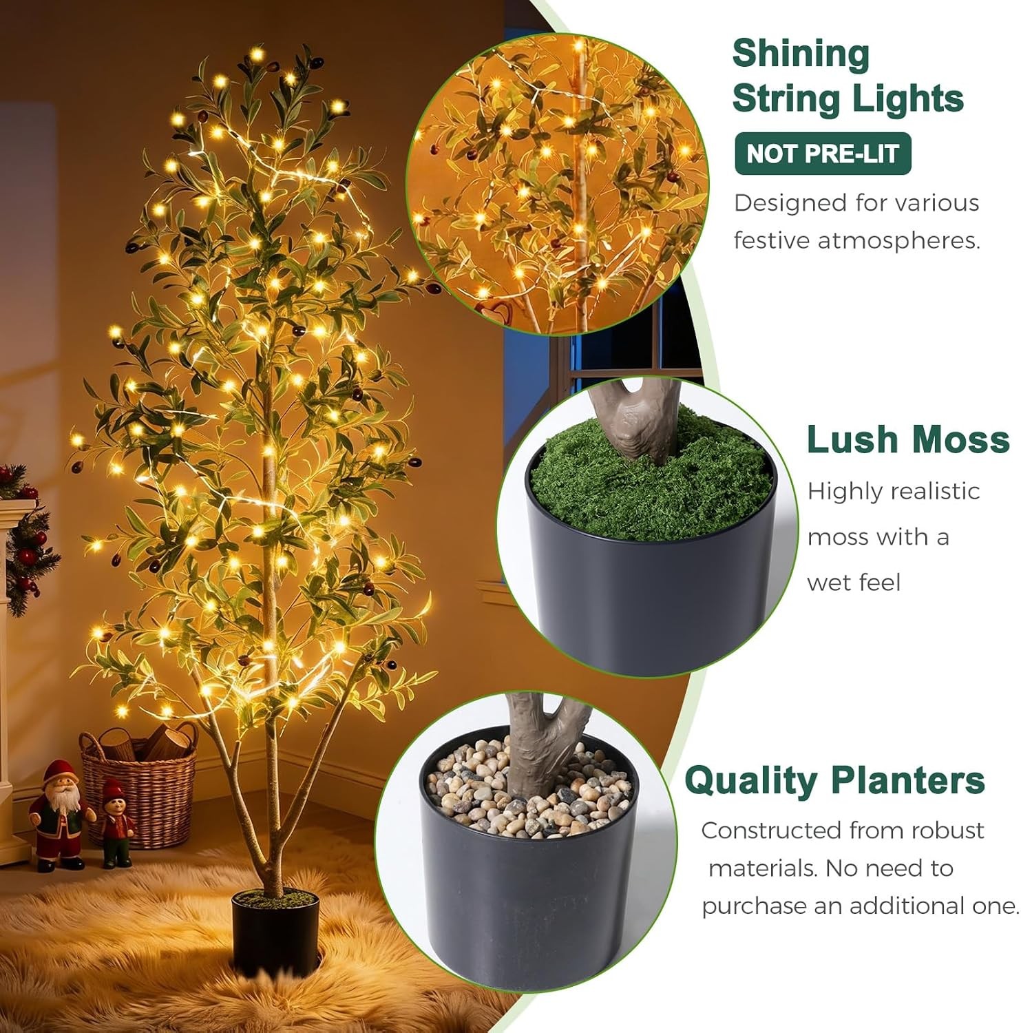 Olive Trees Artificial Indoor, 6FT Tall Faux Olive Tree with Moss and Planter,