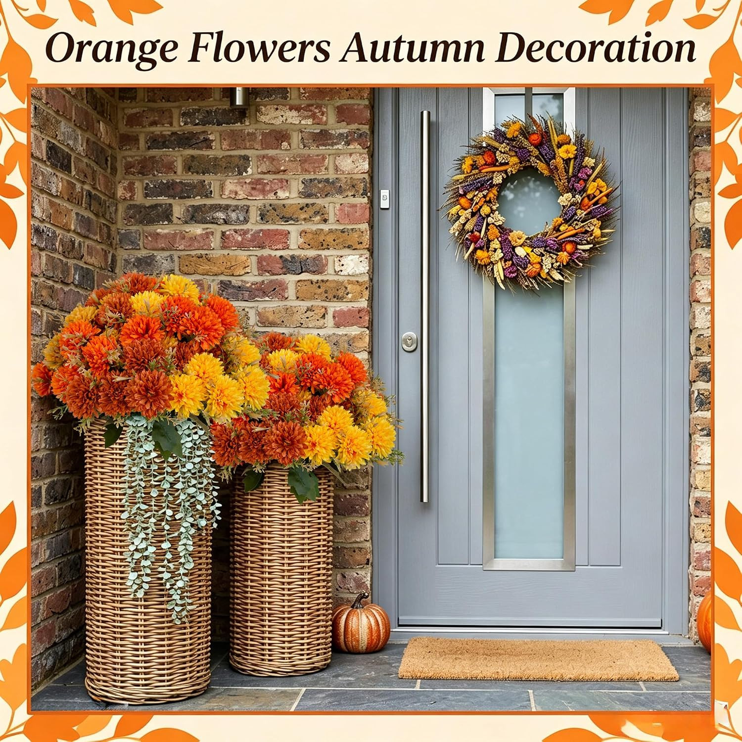 12Pcs UV Resistant Fall Marigold & Dahlia Mums – Burnt Orange Home Decor