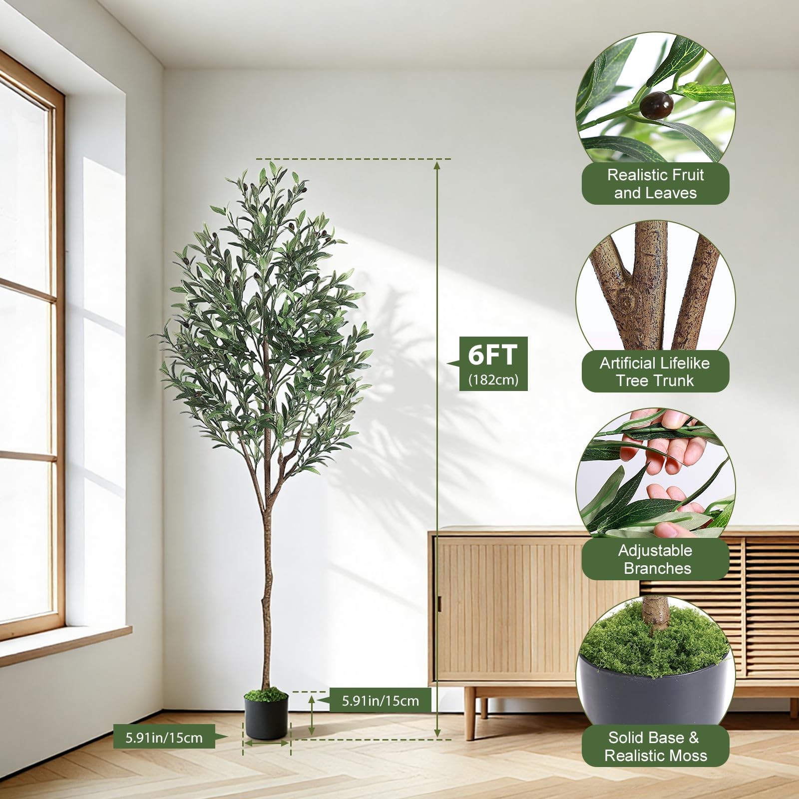 6ft Olive Tree Artificial Indoor, Fake Tree Potted Faux Olive Trees with Life…