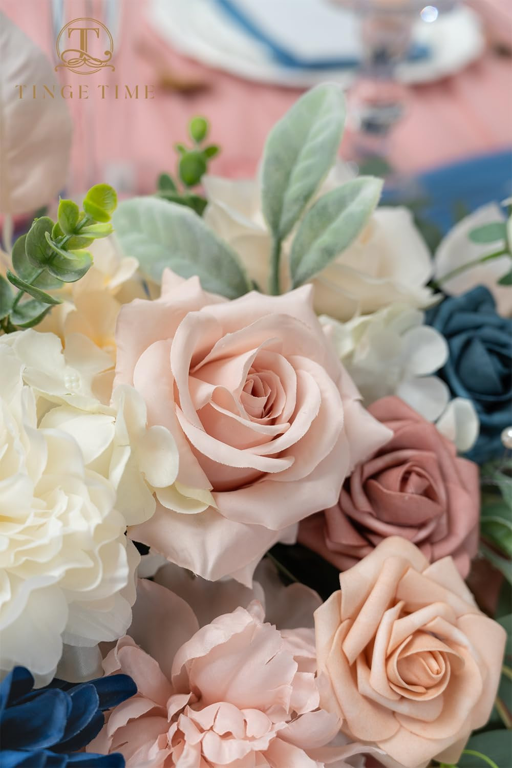 Dusty Rose & Navy Blue Flower Swag Set for Wedding Sweetheart Table Decor