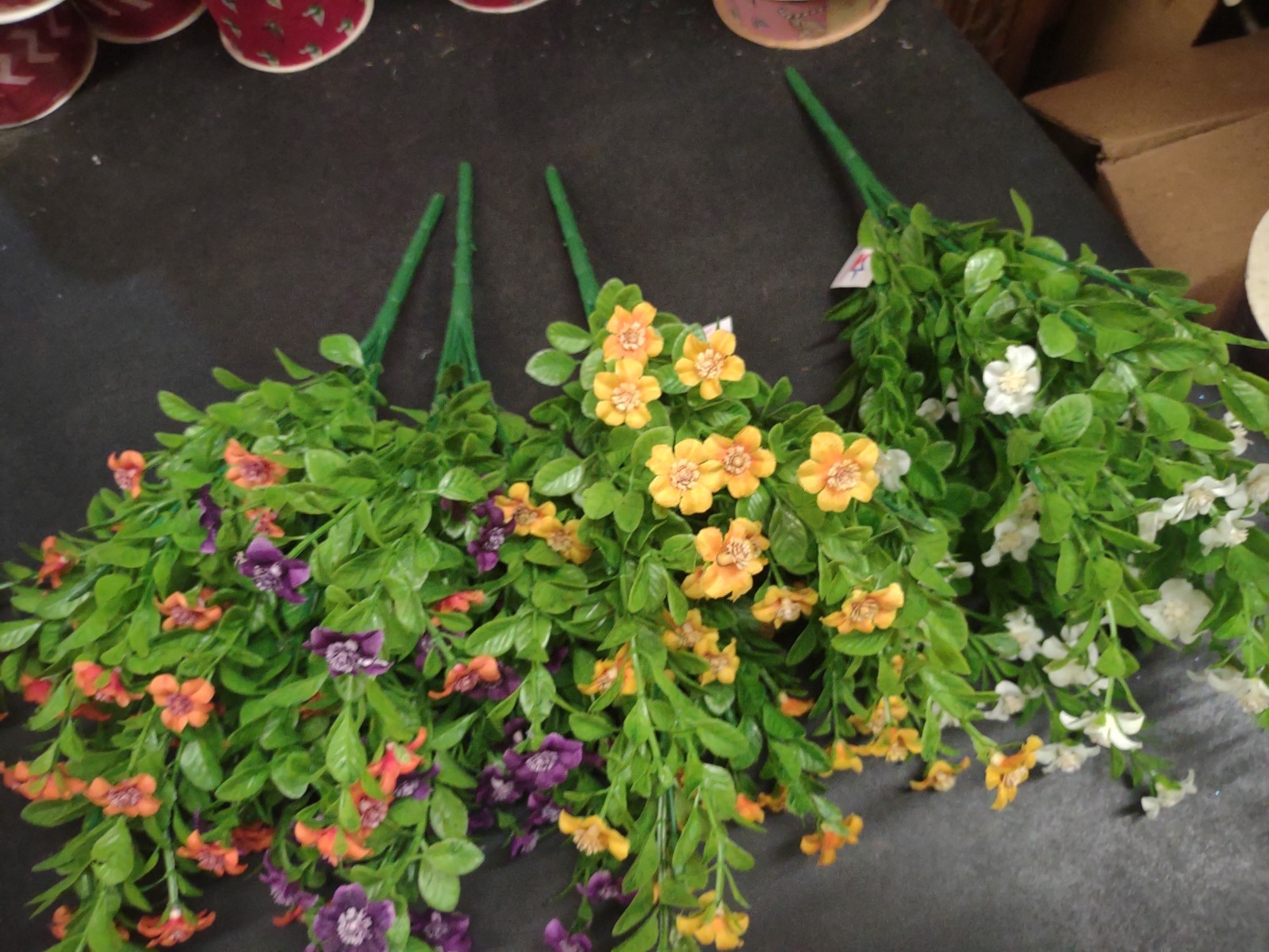 Set of 4: Silk Mini Daisy Bush, “Jacob’s Ladder” Orange, White, Purple, & Gold