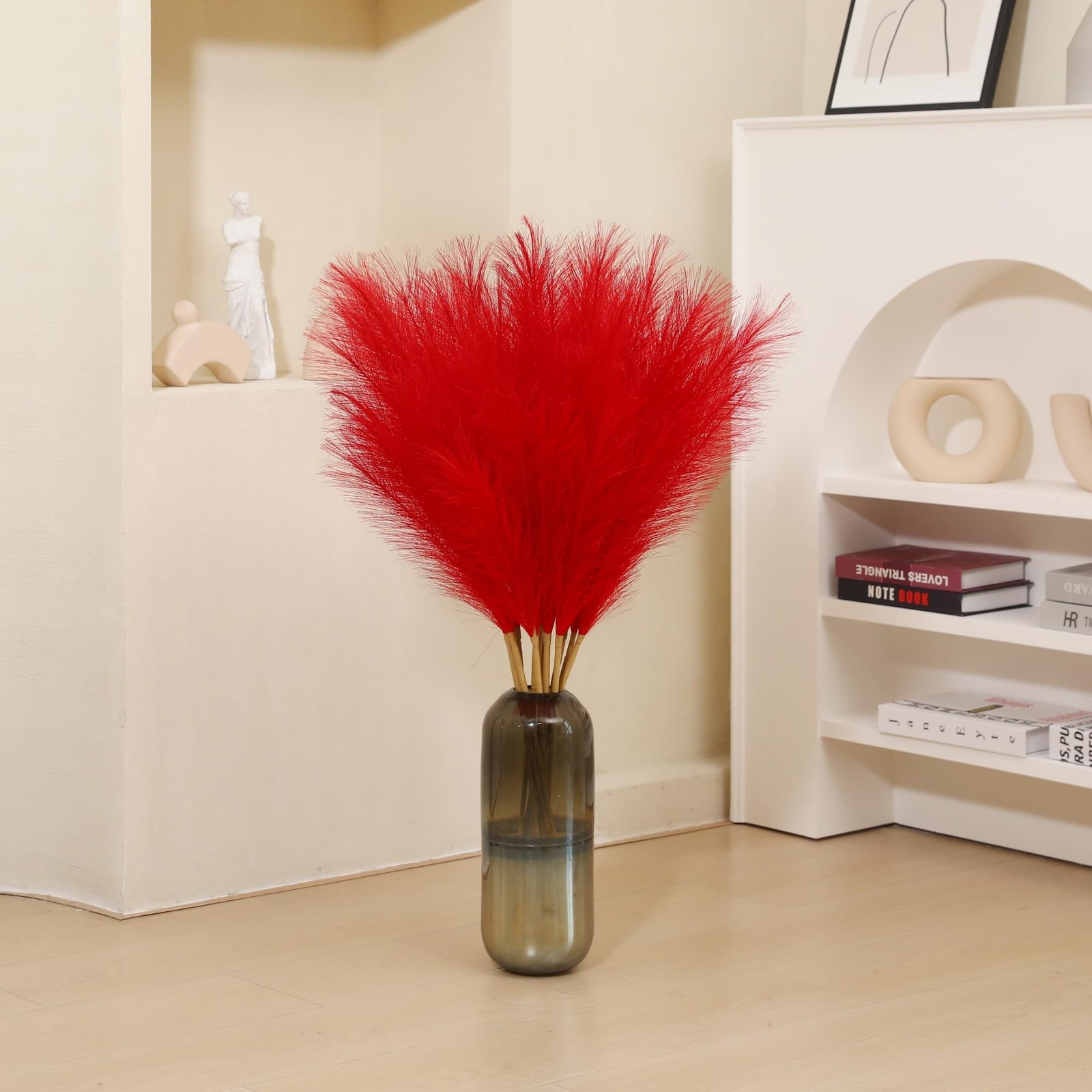 9 Stems Red Pampas Grass – 38 Inch Tall Fluffy Faux Pampas Grass Decor, Long …