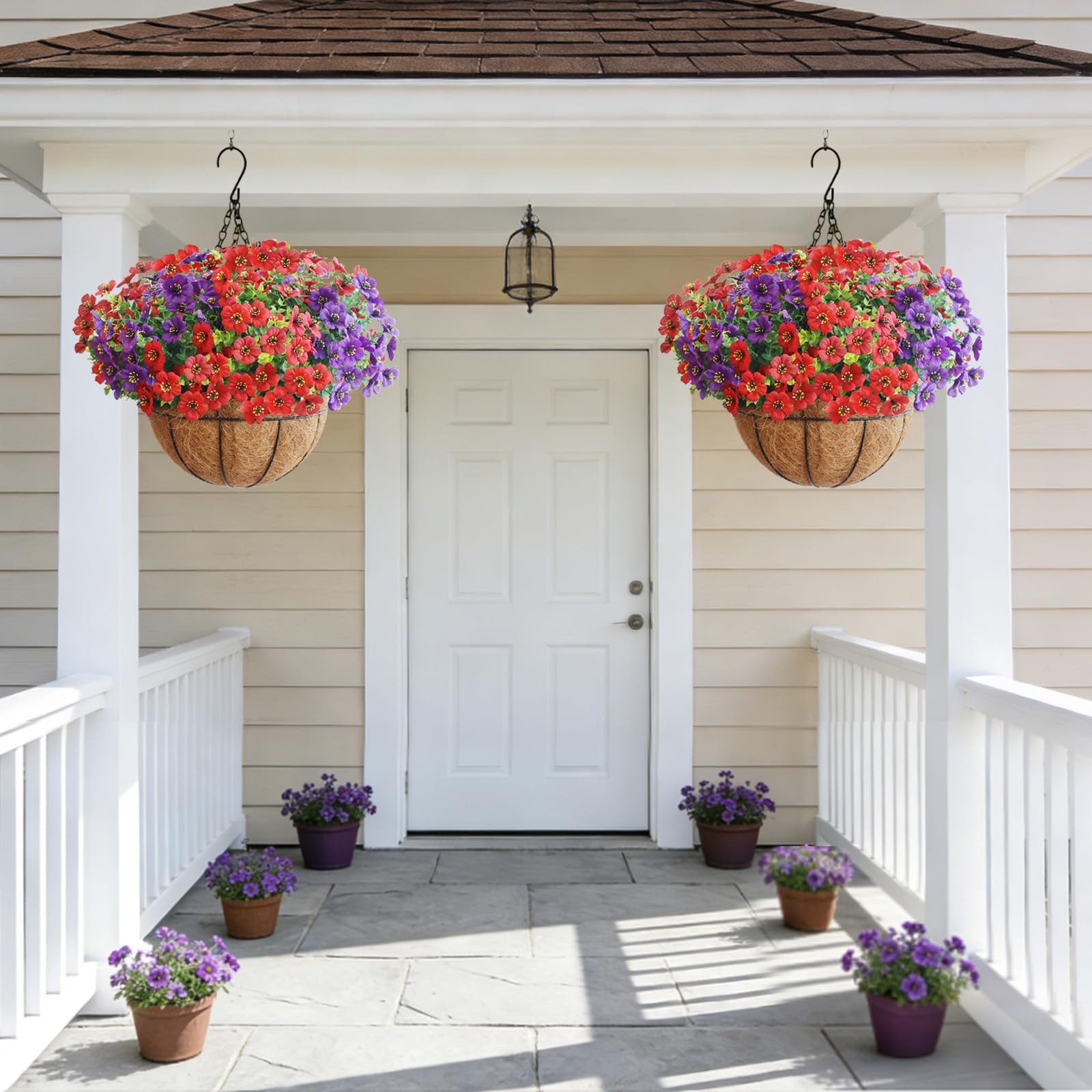 Artificial Hanging Flower Plants with Pot Planter, 12 Bundles Fake Flowers Uv…