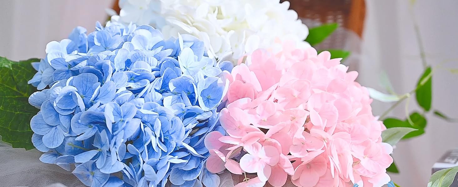 Hydrangea Artificial Flowers, Latex Real Touch Hydrangeas Lifelike Large