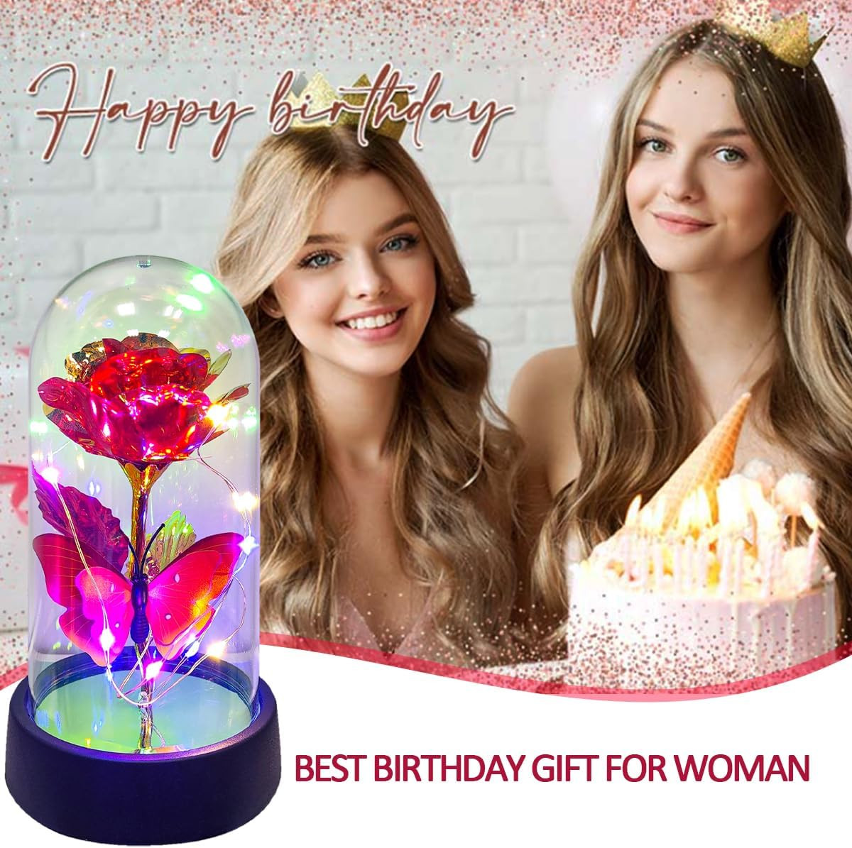 Glass Rose in Glass Dome, Light up Flower, Eternal Roses Christmas Birthday Gift