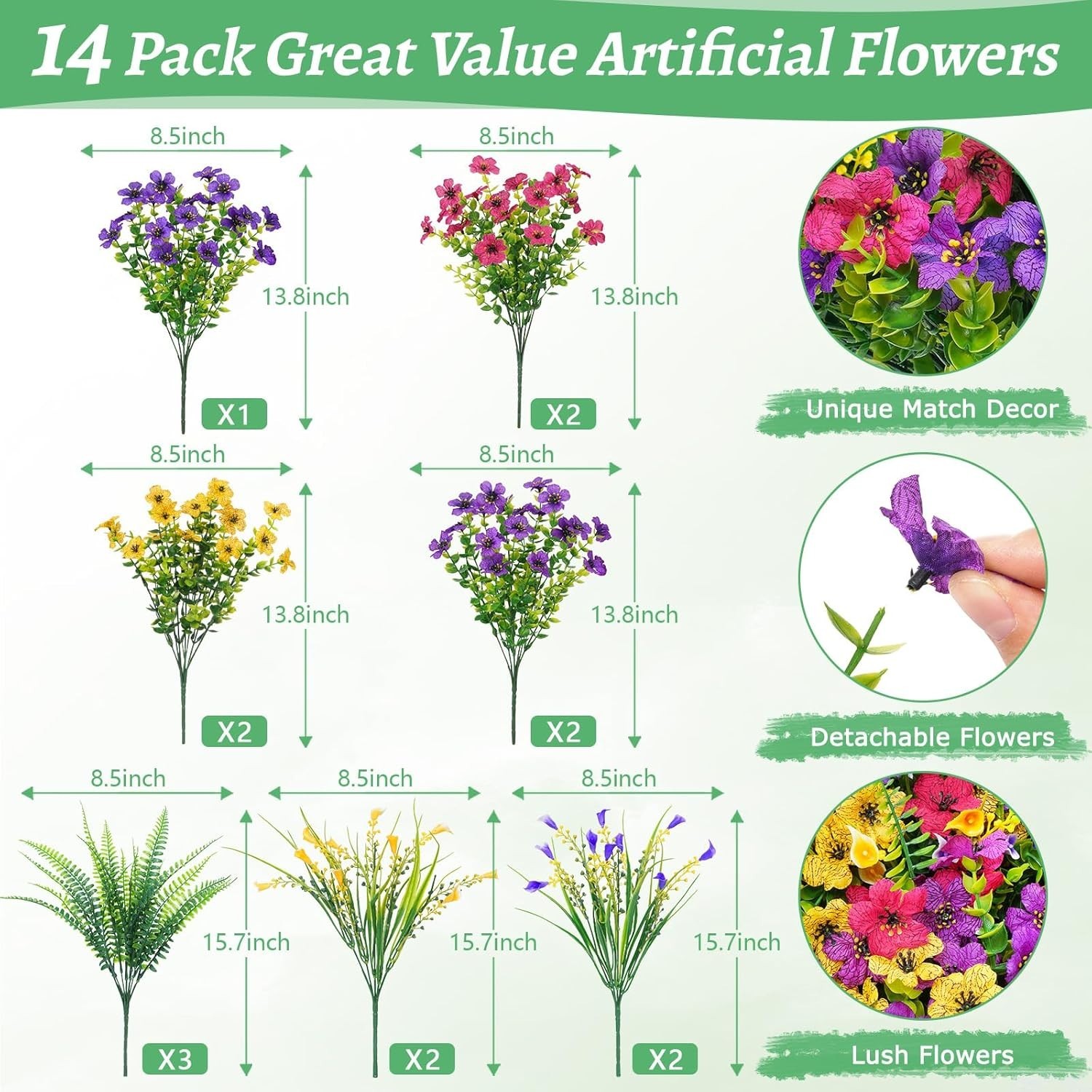 14/22 Bundles Artificial Flowers for Outdoors Decoration, Faux Silk Morning Glor