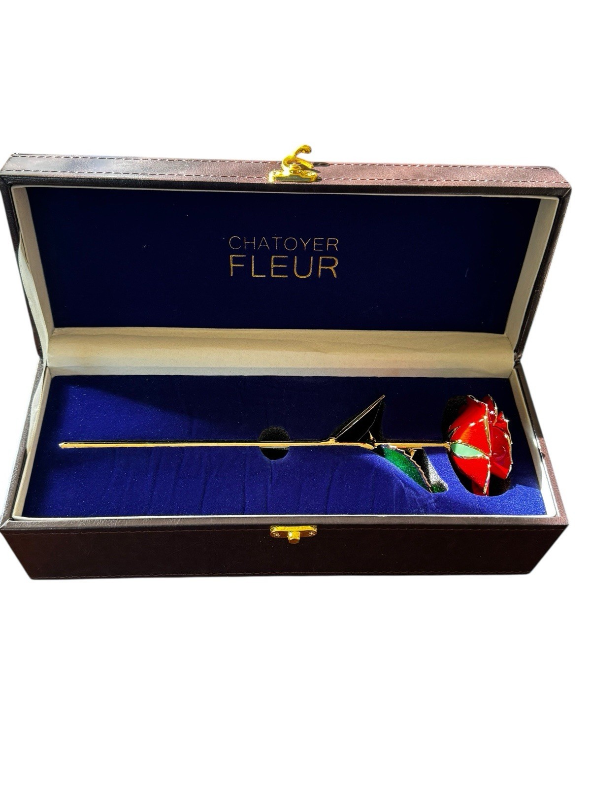 Chatoyer Fleur Forever Rose – 24K Gold Trim Infinity Red Rose w/ Box