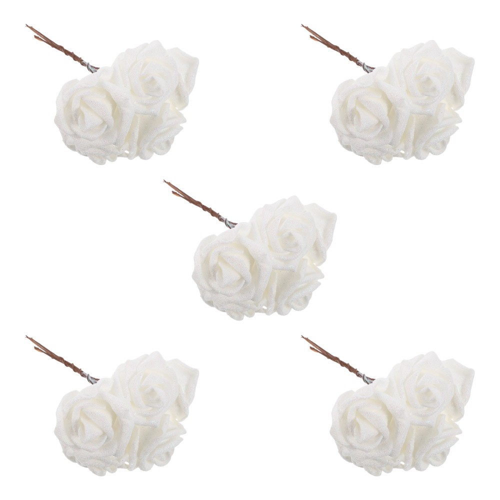 25 PCS White Rose Fake Flower Roses Artificial Silk Wedding Flowers