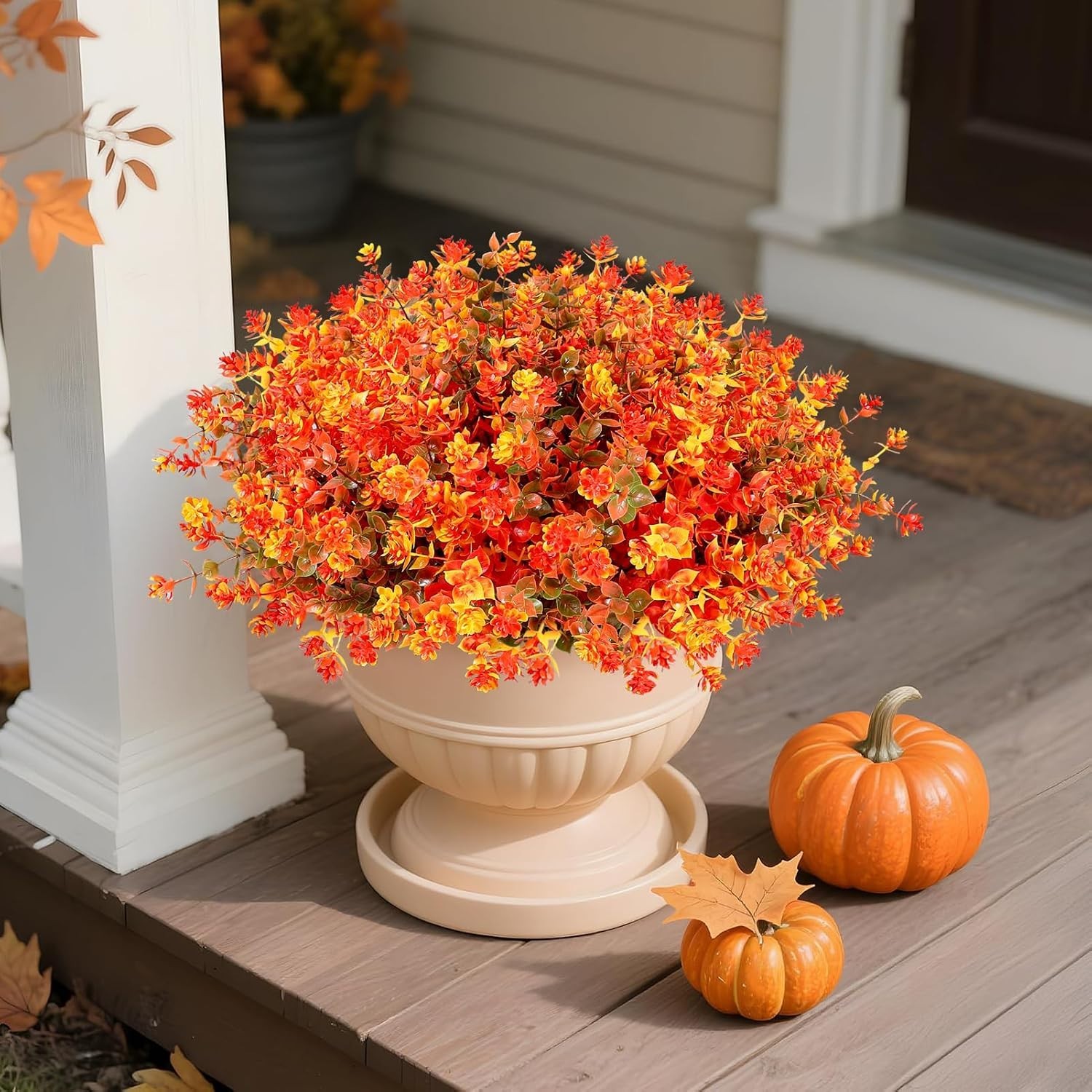 16 Bundles Artificial Flowers UV Resistant Fall Fake Mums Plants Porch Decor