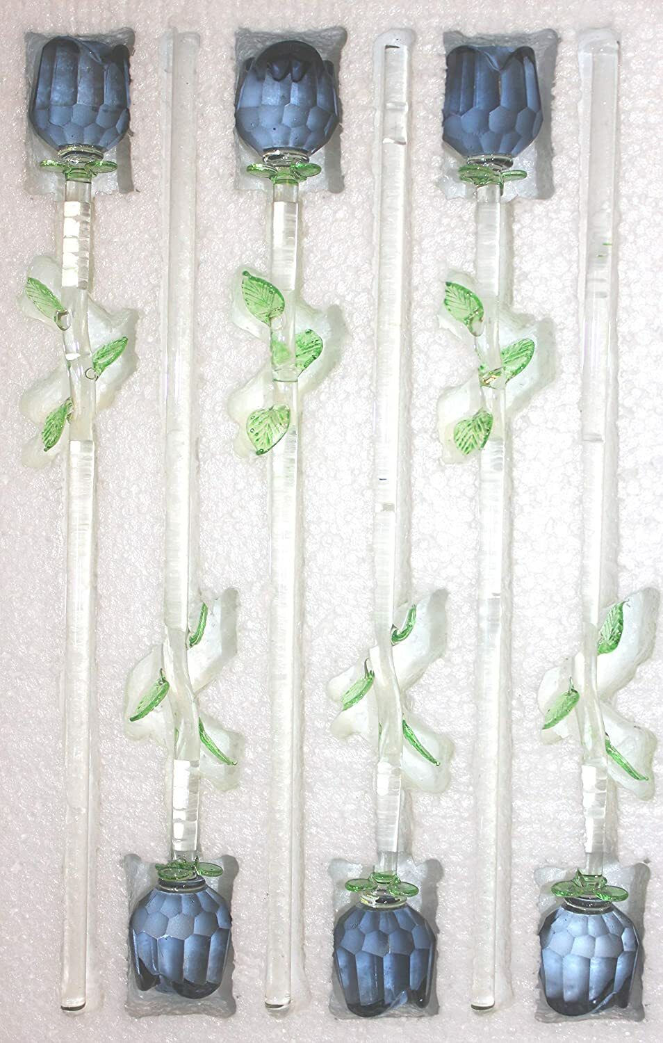 12″ Glass Spring Rose Flower with Green Leave, 6 roses included, choose combo