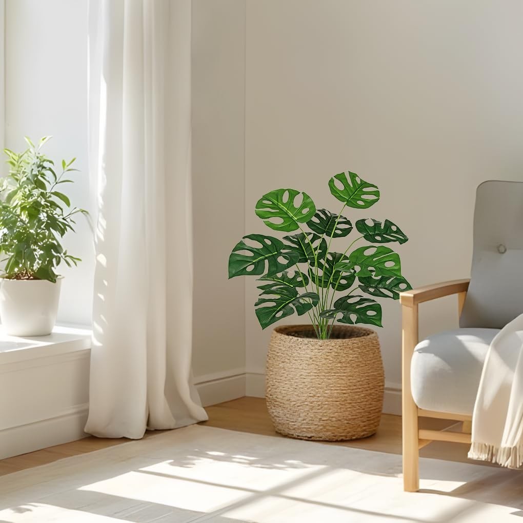 2PCS 28″ Artificial Monstera Leaves – Faux Tropical Greenery for Home, Garden, W