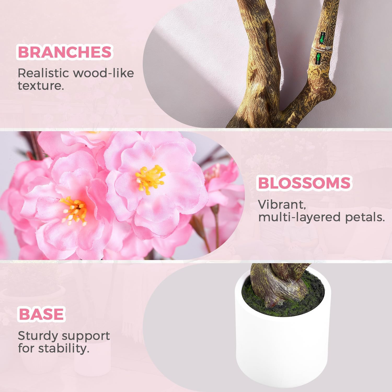 7FT Artificial Cherry Blossom Tree with White Pot for Home & Wedding Decor