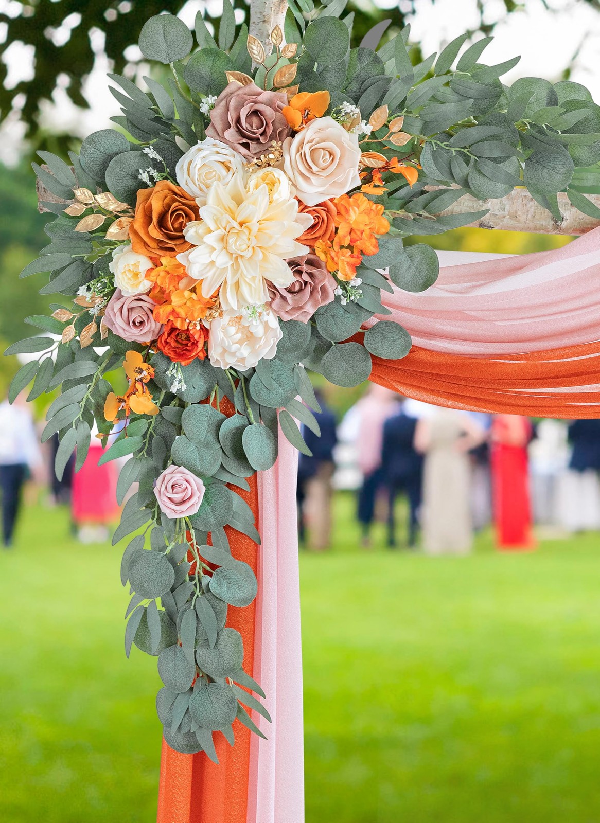 Artificial Burnt Orange Wedding Arch Flowers Kit with 2PCS Shiny Arch Chiffon…