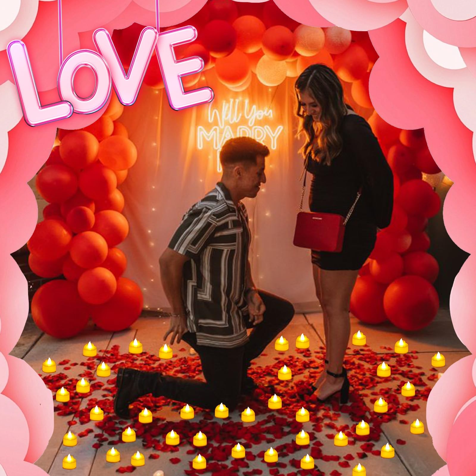 7000 Pieces Artificial Rose Petals with 72 Pieces Romantic Heart Led Tealight…