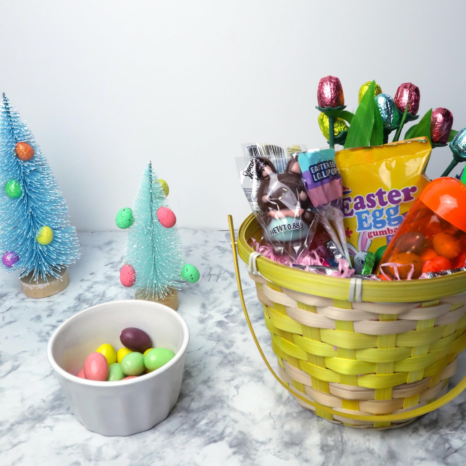 Mint Green Bottle Brush Tree Wooden Base Egg Accents Easter 6 Inch 3 PCS