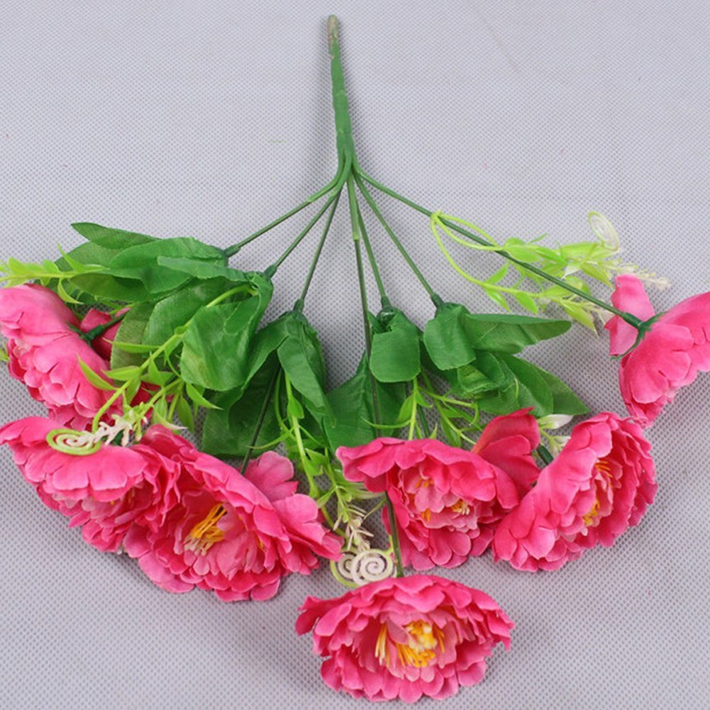 7 Stem Artificial Peony Bouquet with 6cm Blooms for Home Office Party Decor