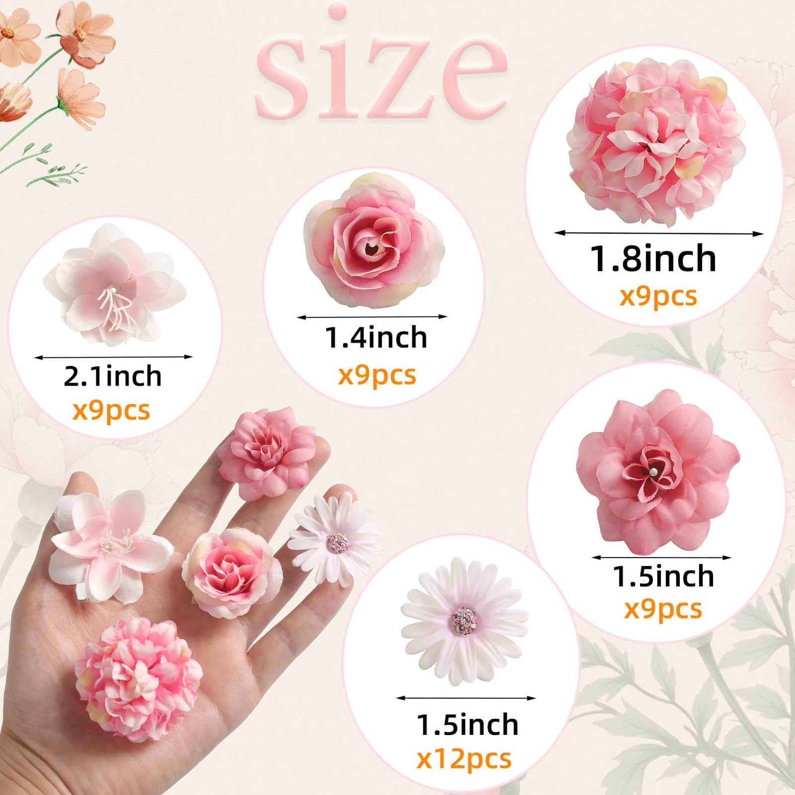 6 PCS Pink Artificial Silk Flower Heads Bulk Roses Daisy Wedding Cake Decor