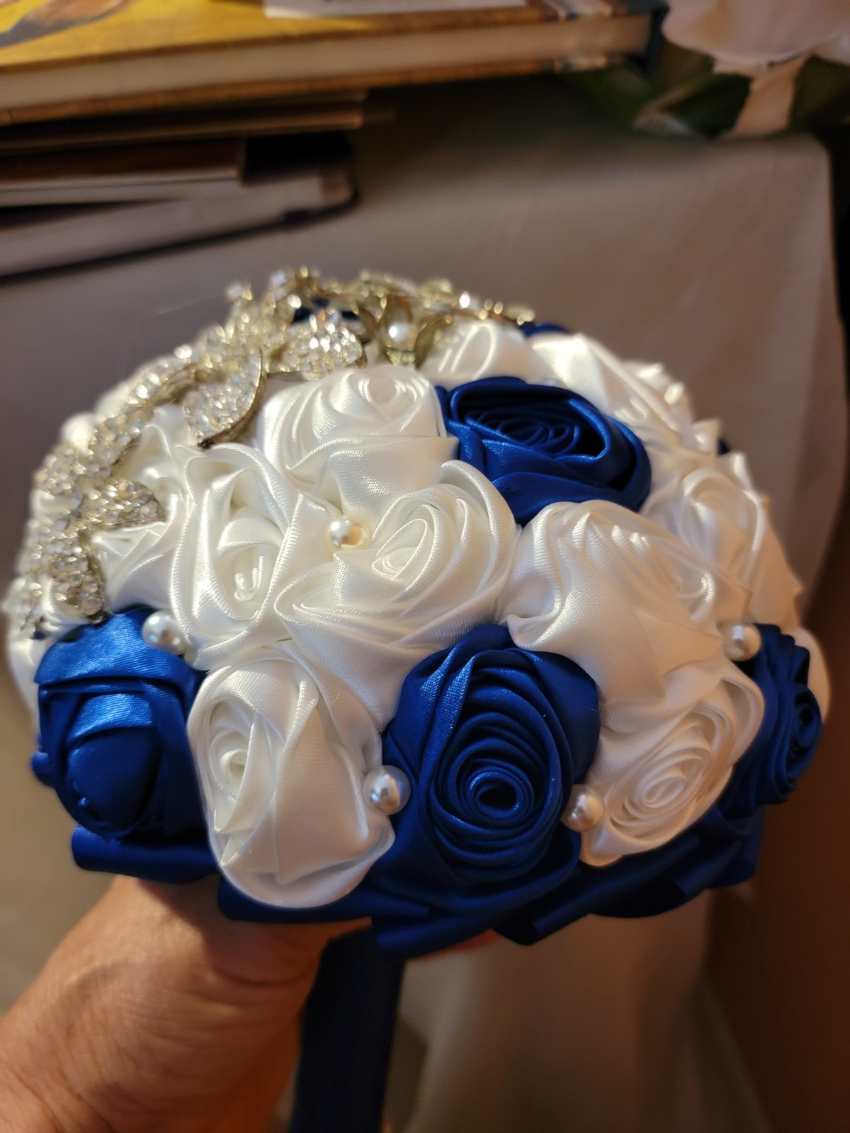 SET Bridal Wedding Bouquet Rhinestone Throw Toss Crystal Satin PLUS Flower Girl