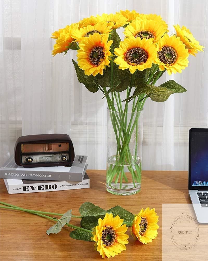 Artificial Sunflower Flowers Long Stem Silk Fake Large Sunflowers Decoration for