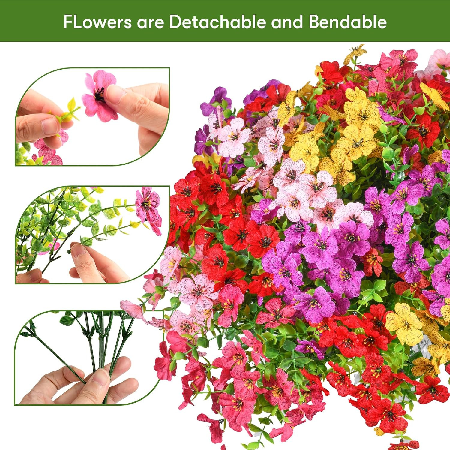 30 Bundles UV Resistant Faux Flowers for Outdoor Spring/Summer Decor