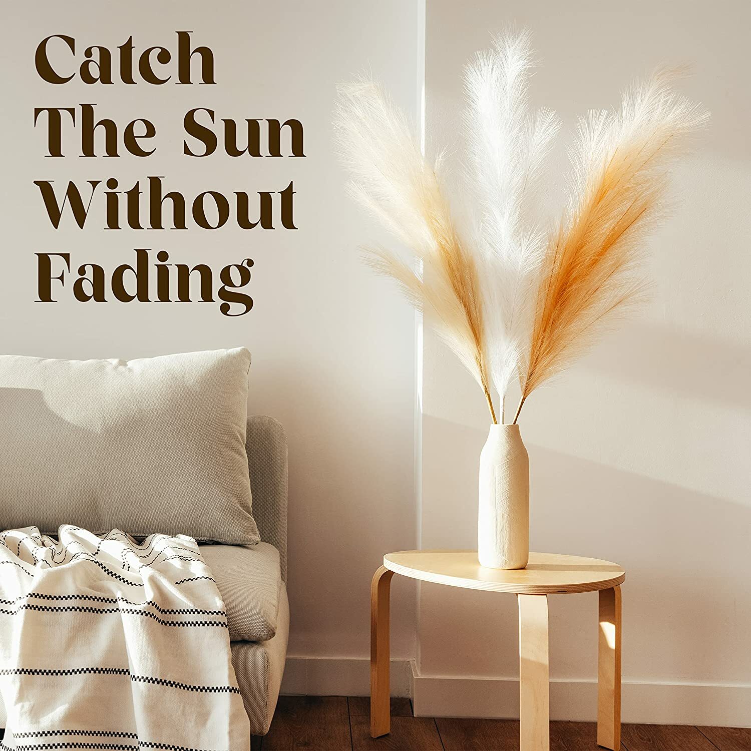 3Pcs 43 Inches Tall Faux Pampas Grass Decor – Artificial Pompous Grass Large