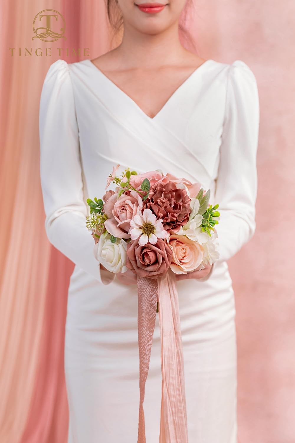 9 inch Bridal Bouquets for Bride, Artificial Silk Flowers Tossing Bouquet, Br…