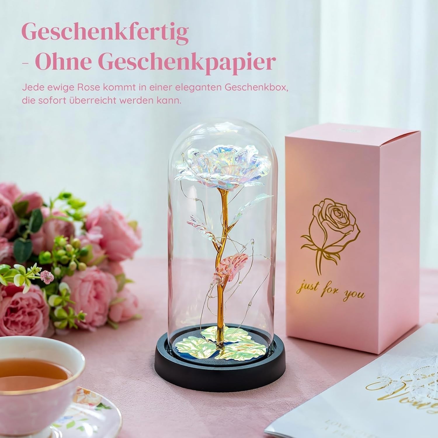 Valentines Day Rose Gifts for Her Birthday Gift for Women Galaxy Glass Rose in G