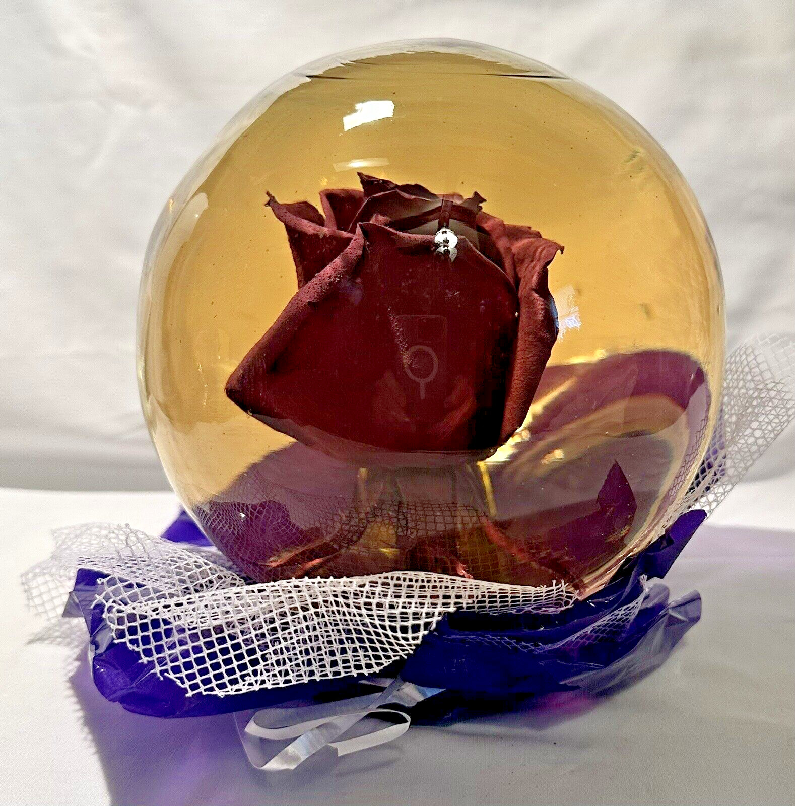 Preserved Deep Purple Real Rose Glass Water Ball Dome Globe Large 6.5” T