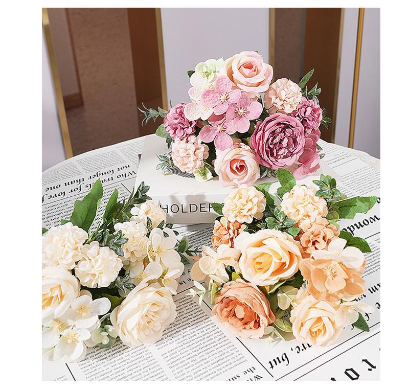 7-head Silk Peony Rose & Hydrangea Bouquet – Elegant Decor for Home & Events