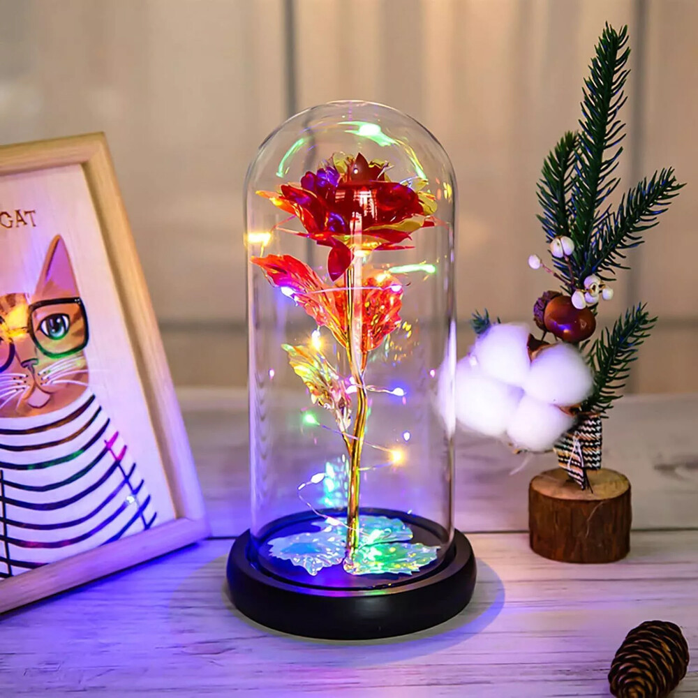 Enchanted Forever Rose Flower In Glass Dome LED Light Valentine’s Day Gift Decor