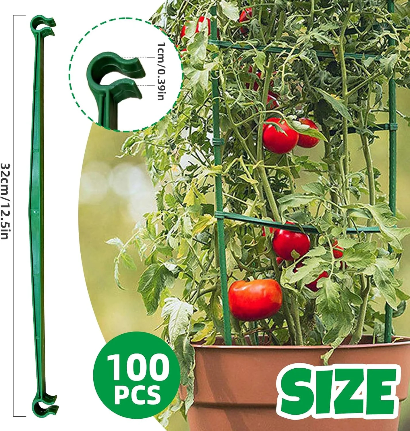 100Pcs Plant Stake Arms for Tomato Cage,11.8″ Garden Stake Connectors with 2 Adj